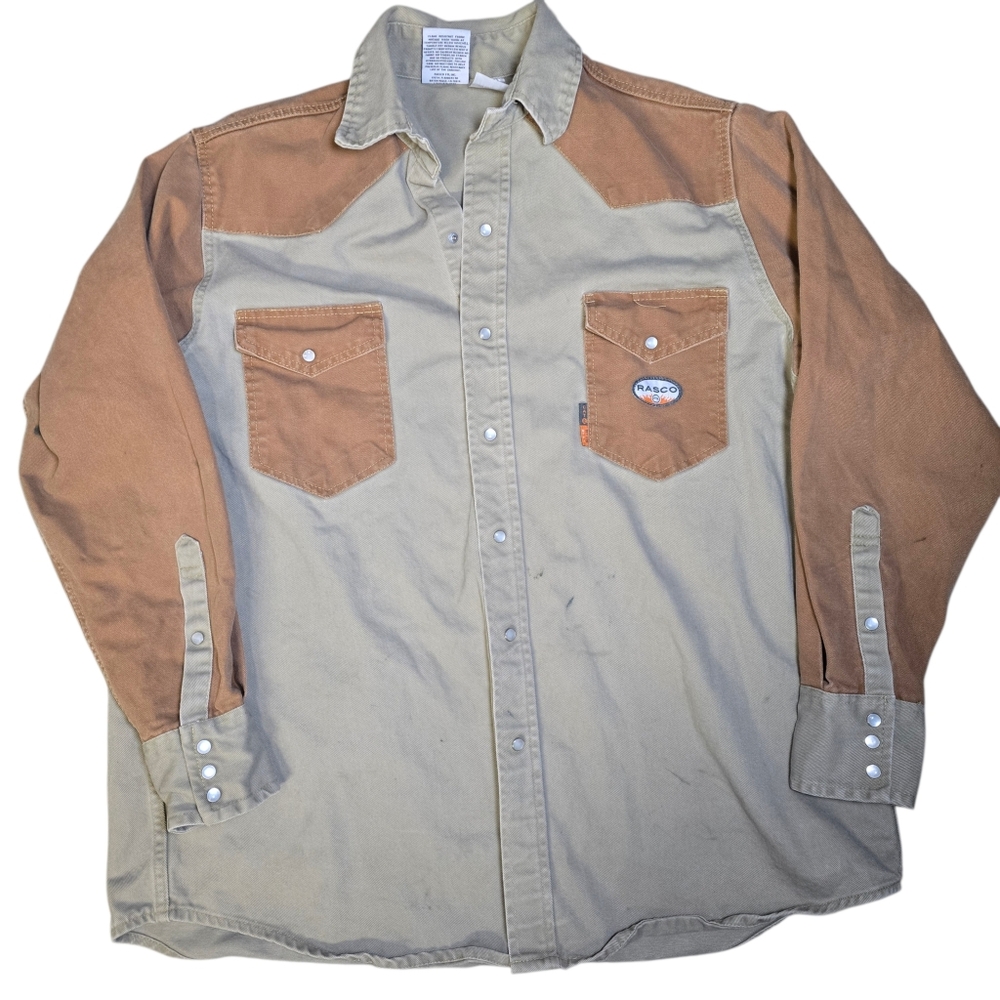 Rasco FR Duck Khaki Two Tone Work Shirt 2XL LONG